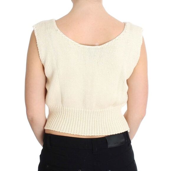 PINK MEMORIES Knit Crop Sleeveless Sweater Women Beige Sweaters - Picture 3 of 6